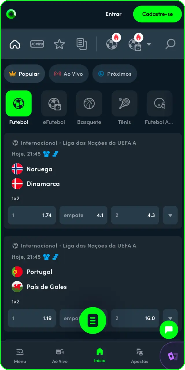 Navegue pela interface de esportes no aplicativo Jonbet e vença.